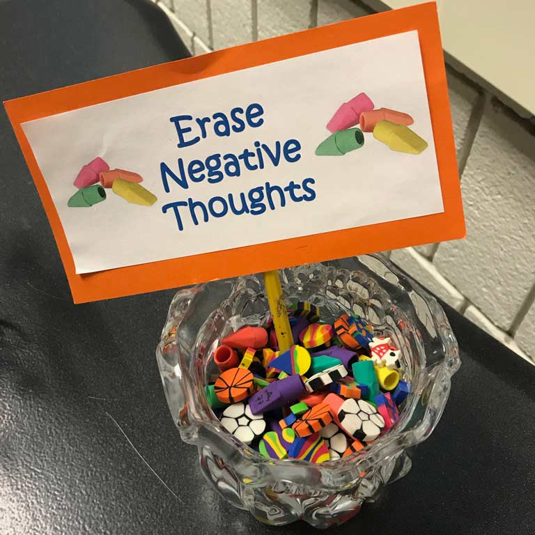 Free erasers with a mood lift from a high school counseling office. 