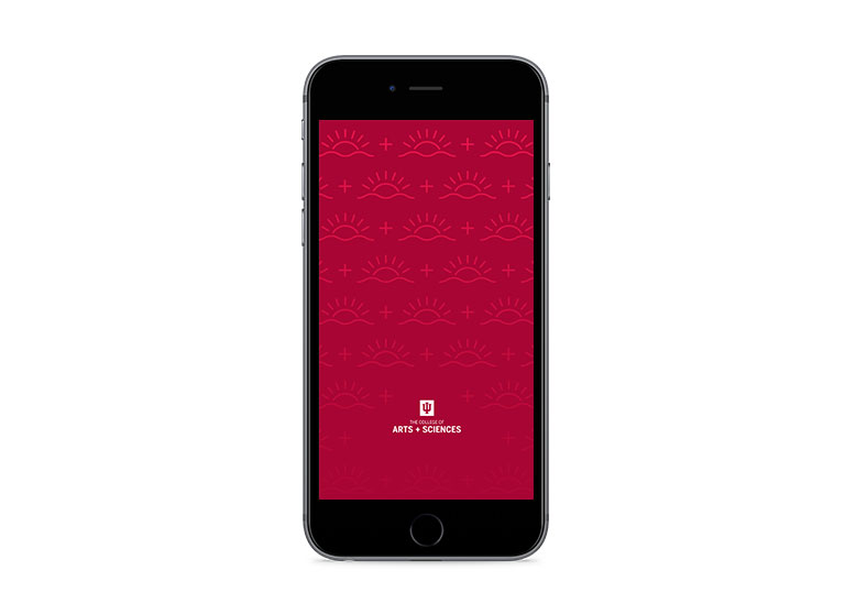 Image of cell phone with crimson pattern wallpaper from the College of Arts and Sciences.