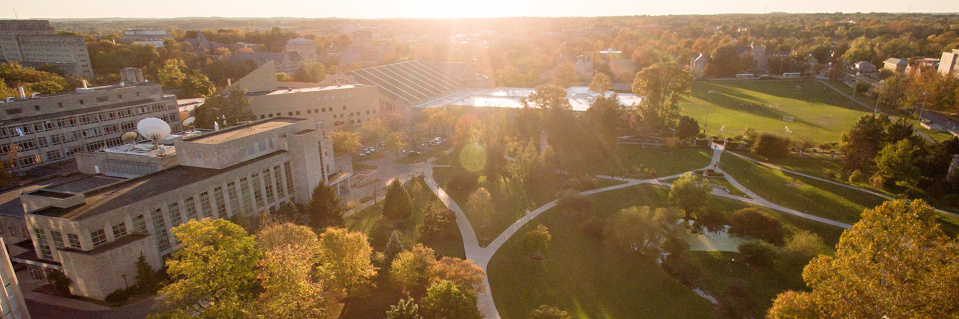 Crossing pathways through the IU Bloomington campus.